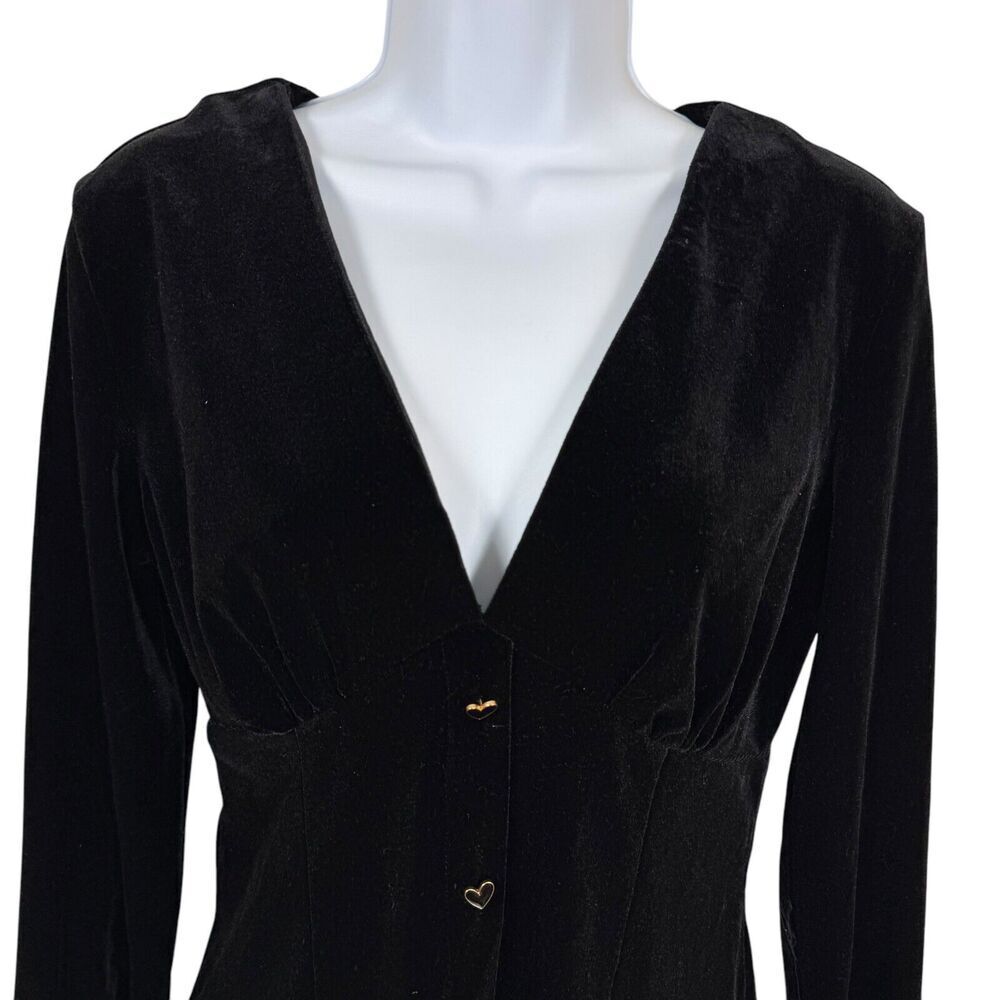 Cider Dress Women Small Black Velvet Witchycore Whimsigoth Heart Buttons Mini - Picture 3 of 8